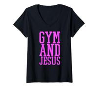 Femme Gym and Jesus Christian Trainer Grace God Athlete Lifting T-Shirt avec Col en V