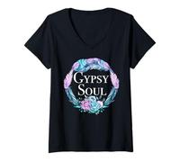Femme Gypsy Soul Adorable Bohème Chic Fleur Hippie Plume Cadeau T-Shirt avec Col en V