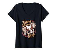 Femme Gypsy Vanner Girl Horse Lover Equitation T-Shirt avec Col en V