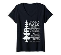 Femme H.D. Thoreau T-Shirt avec Dictons de Motivation Walk in The Woods T-Shirt avec Col en V