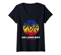 Femme Ha Long Bay Vietnam Beach Style rétro années 80 T-Shirt avec Col en V