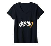 Femme Habibi [ Mon Bien-aimé, ma Douceur, Mon Amour en Arabe ] T-Shirt avec Col en V
