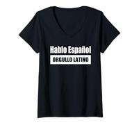 Femme Hablo Español / Je parle espagnol - Fierté latine T-Shirt avec Col en V