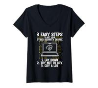 Femme Hacking | Technicien informatique | Étapes faciles | Cybersécurité | Hacker T-Shirt avec Col en V
