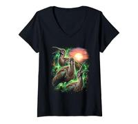 Femme Hadeda Ibis Oiseaux cosmiques Coucher de Soleil Sauvage Art Sauvage Hurlant T-Shirt avec Col en V