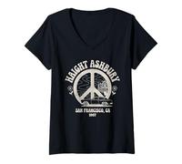 Femme Haight Ashbury 1967 Hippie Vintage San Francisco Rétro Peace T-Shirt avec Col en V