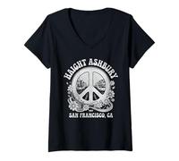 Femme Haight Ashbury 1967 San Francisco Hippie Vintage Peace Rétro T-Shirt avec Col en V