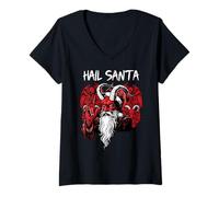 Femme Hail Santa Païen Happy Solstice Gothic Christmas Krampus T-Shirt avec Col en V