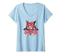 Femme Hail Satan Pentagramme T-Shirt avec Col en V