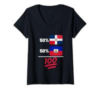 Femme Haïtian Plus Mélange de Drapeaux dominicains T-Shirt avec Col en V