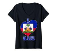 Femme Haitian Pride I Love Port-Au-Prince Drapeau Haïti Cœur Graphique T-Shirt avec Col en V