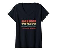 Femme Hakuna Tabata Just Crunches and Burbees Tabata T-Shirt avec Col en V