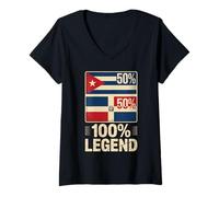 Femme Half Cuban Dominican Roots 100% Legend Cuba T-Shirt avec Col en V