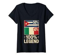 Femme Half Cuban Italian Roots 100% Legend Cuba Italy T-Shirt avec Col en V