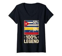 Femme Half Cuban Venezuelan Roots 100% Legend Venezuela T-Shirt avec Col en V