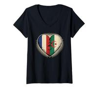 Femme Half French Algerian Roots France Algeria T-Shirt avec Col en V