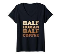 Femme Half Human Half Coffee T-Shirt avec Col en V