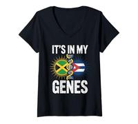 Femme Half Jamaican Cuban Roots 100% Legend Jamaica Cuba T-Shirt avec Col en V