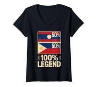 Femme Half Laotian Filipino Roots 100% Percent Legend Laos T-Shirt avec Col en V