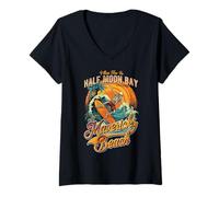 Femme Half Moon Bay Californie Surf Skeleton Mavericks Beach Re T-Shirt avec Col en V
