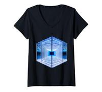 Femme Hall of Mirror Miroirs fascinants Art Infinity T-Shirt avec Col en V