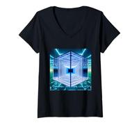 Femme Hall of Mirror Miroirs fascinants Art Infinity T-Shirt avec Col en V