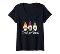 Femme Halloween avec Mes Nains de Jardin Mignons Trick Or Treat T-Shirt avec Col en V