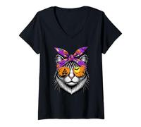 Femme Halloween Bandana Norwegian Forest Cat Wegies T-Shirt avec Col en V