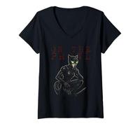 Femme Halloween Black Cat Ops on The Prowl Chat Noir pour Femme T-Shirt avec Col en V