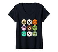 Femme Halloween Building Brick Head Pumpkin Ghost Zombie Costume T-Shirt avec Col en V