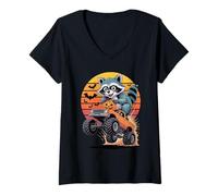 Femme Halloween Camion Monstre Raton Laveur Panda Poubelle T-Shirt avec Col en V