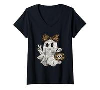 Femme Halloween Camouflage Camouflage Ghost Hello Hunting Season T-Shirt avec Col en V