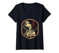 Femme Halloween Camp Dread Squelette Nature Camping T-Shirt avec Col en V