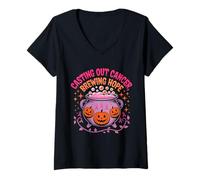 Femme Halloween Cancer du Sein Espoir Rubans Roses T-Shirt avec Col en V
