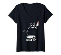 Femme Halloween Cat Lover Black Cat Whos Next T-Shirt avec Col en V