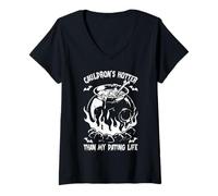 Femme Halloween Cauldron's plus chaud que ma vie de rencontres T-Shirt avec Col en V