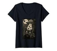 Femme Halloween Chat Selfie Spooky Alien Abduction Chats UFO Flying T-Shirt avec Col en V