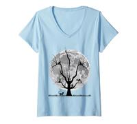 Femme Halloween, Chats Noirs T-Shirt avec Col en V