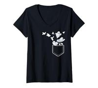 Femme Halloween Chicken Pocket Ghosts T-Shirt avec Col en V