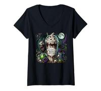 Femme Halloween Coffee Graphic for Women and Men Creepy Werewolf T-Shirt avec Col en V