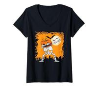 Femme Halloween Dabbing Squelette Crâne Côte Cage Dab Danse Pose T-Shirt avec Col en V