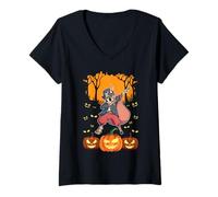 Femme Halloween Dabbing Squelette Crâne Côte Cage Dab Danse Pose T-Shirt avec Col en V