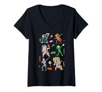 Femme Halloween Dabbing Squelette Sorcière Et Monstres Dab Danse Pose T-Shirt avec Col en V