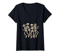 Femme Halloween de Danser danseuse squelette sinistre Costume T-Shirt avec Col en V