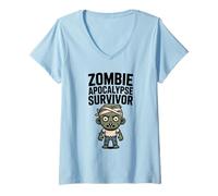 Femme Halloween d'horreur drôle pour Un survivant de l'apocalypse Zombie T-Shirt avec Col en V
