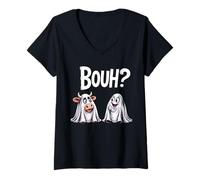 Femme Halloween Drôle Vache Fantôme Bouh Costume Idée T-Shirt avec Col en V