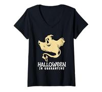 Femme Halloween en quarantaine fantôme Effrayant T-Shirt avec Col en V
