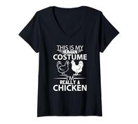 Femme Halloween Funny - C'est Mon Costume Humain de Poulet T-Shirt avec Col en V