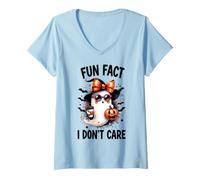 Femme Halloween Funny Fact I Do Not Care Ghost with Sunglasses T-Shirt avec Col en V