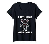 Femme Halloween Funny Quote i Still Play with Dolls Voodoo Doll T-Shirt avec Col en V
